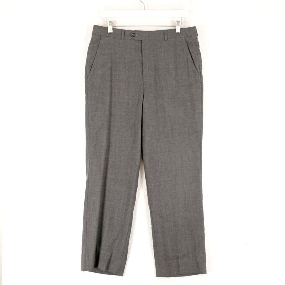 John Weitz By Glen Oaks Wool Dress Pants 34/29 Gray‎ High Rise Flat Front